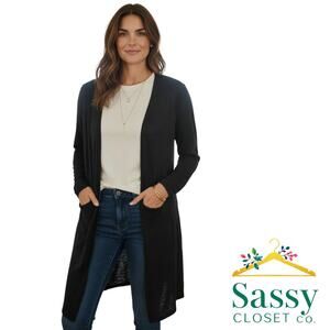 Chicos Ultimate Tee Long Black Cardigan Cotton Modal Blend Size Small EUC